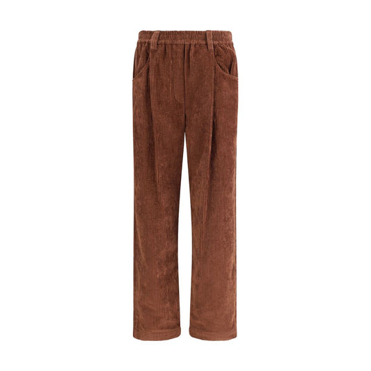 Brown Cotton Casual Pants
