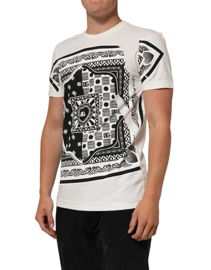 White Cotton Logo Bandana Print Men T-shirt