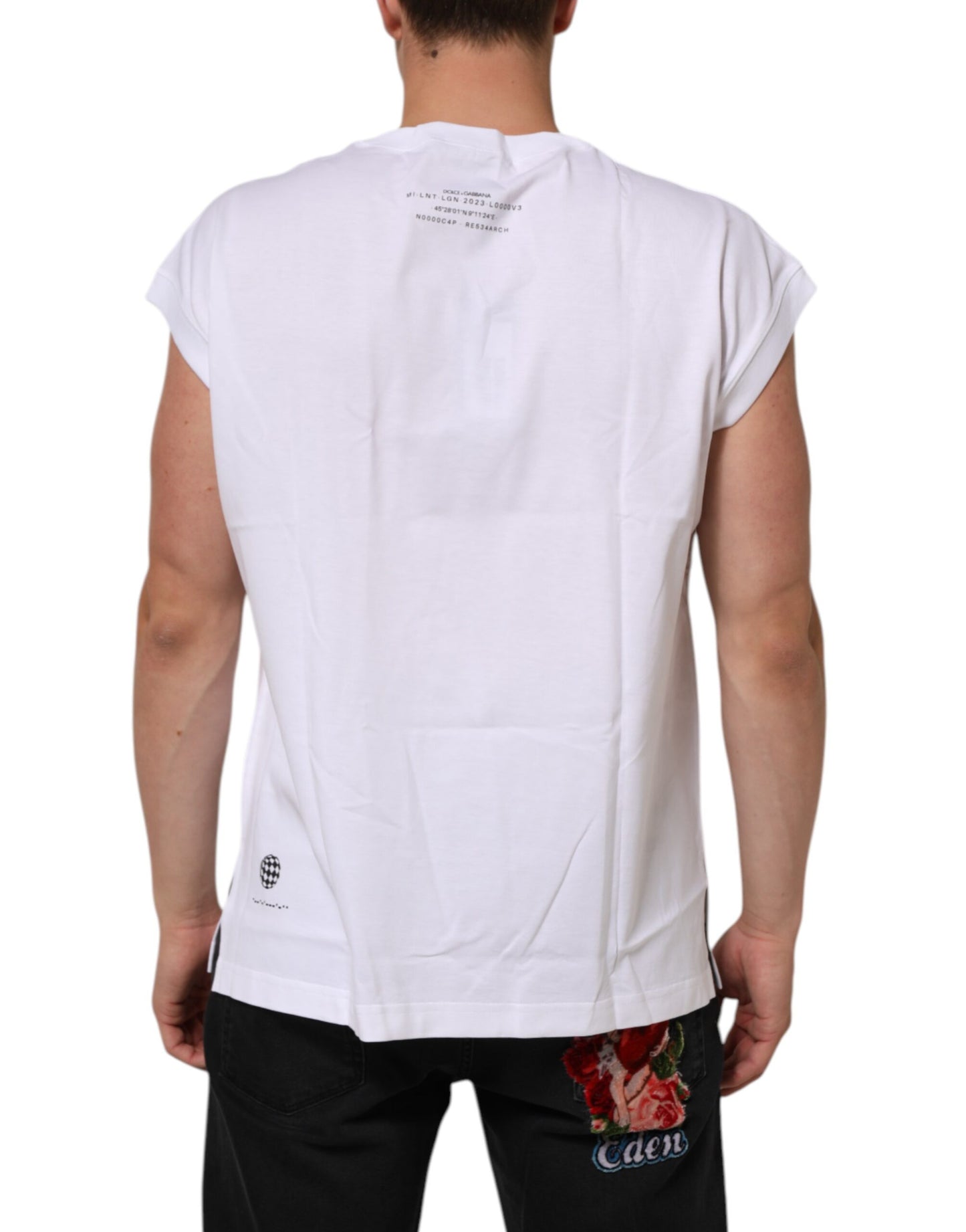 White Cotton Sleeveless Printed Tank T-shirt
