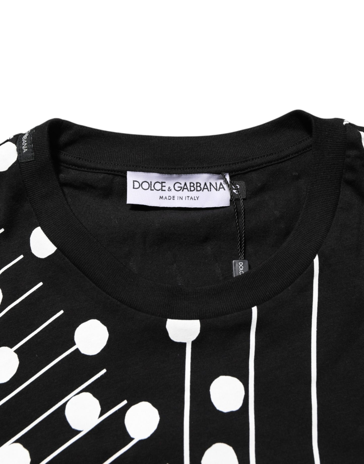 Black Cotton Polka Dots Round Neck T-shirt