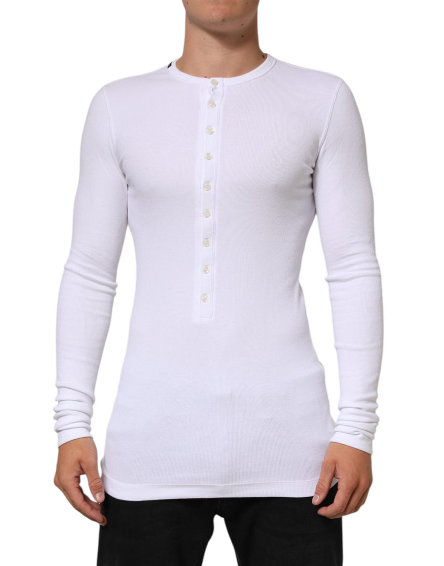 White Long Sleeves Button Closure T-shirt