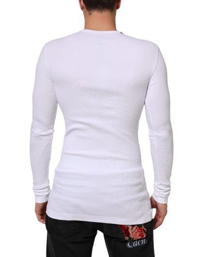White Long Sleeves Button Closure T-shirt