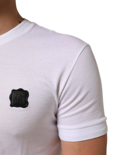 White Cotton Logo Patch Crew Neck  T-shirt