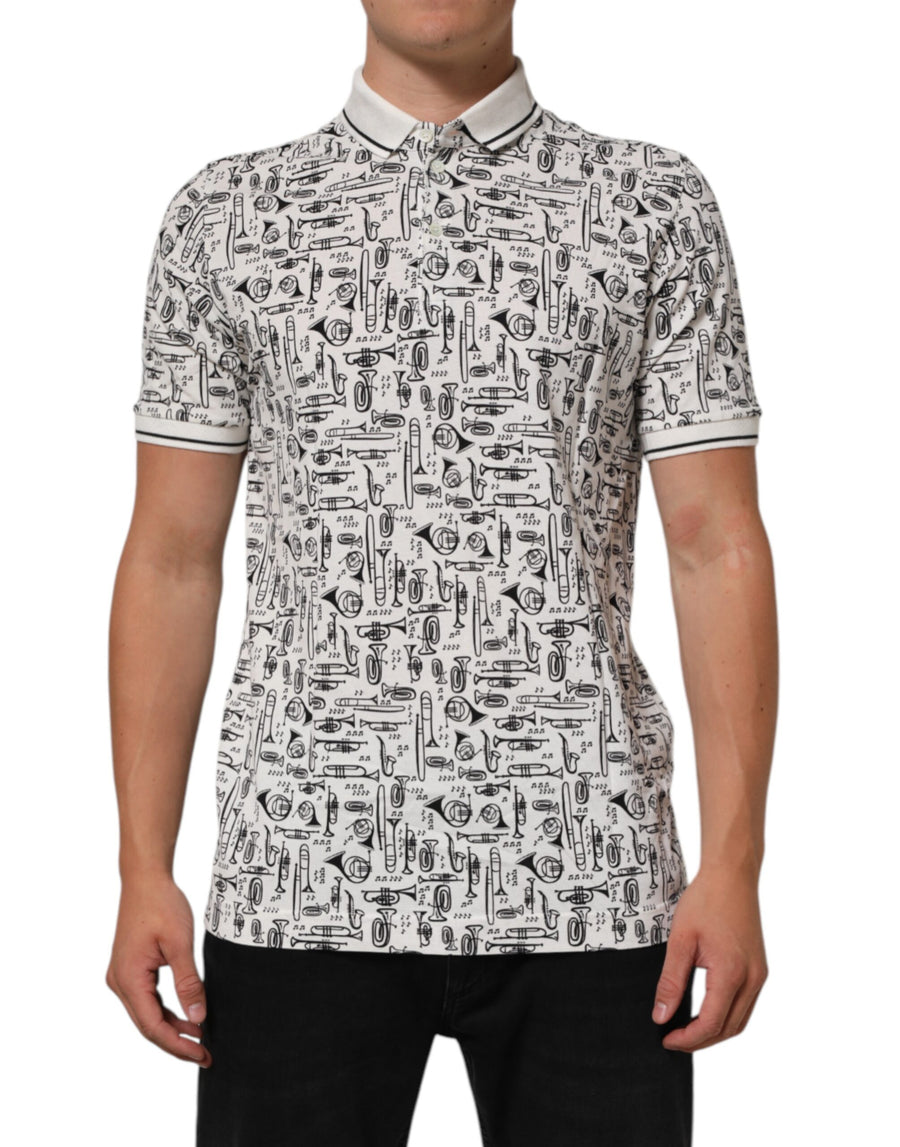 White Musical Print Collared Polo T-shirt
