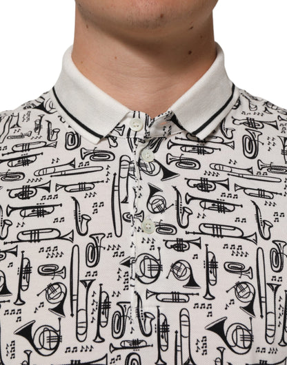White Musical Print Collared Polo T-shirt