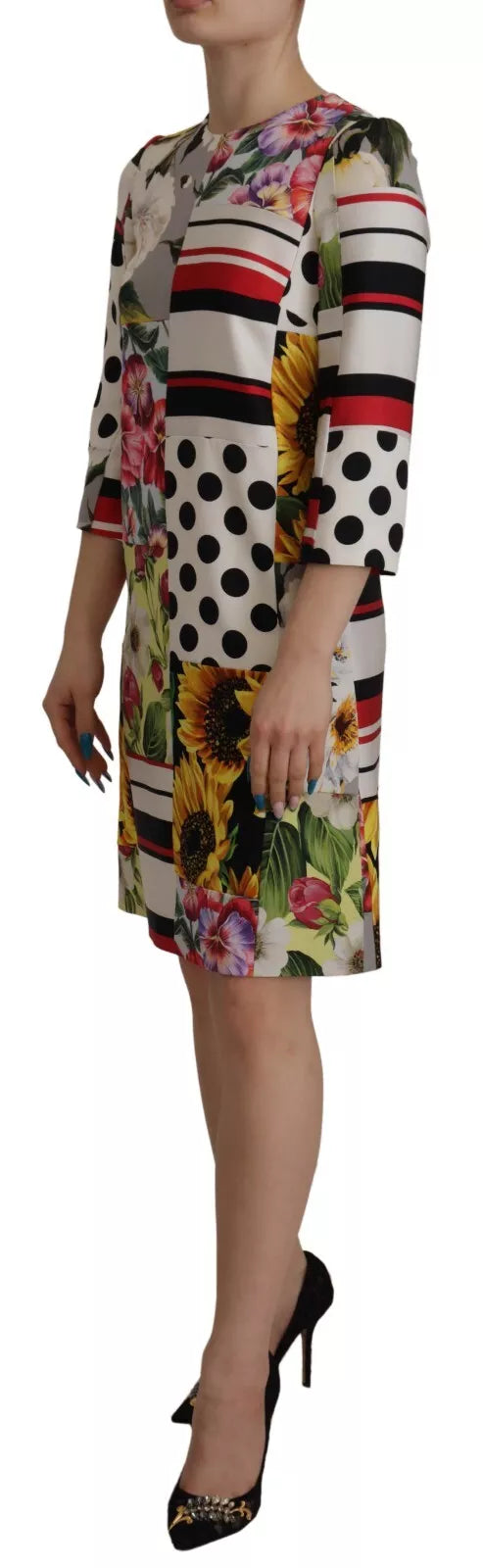 Multicolor Pachwork Charmeuse Floral Shift Dress