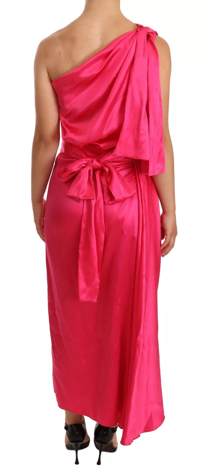 Pink Sheath Silk Bow Open Shoulder Dress