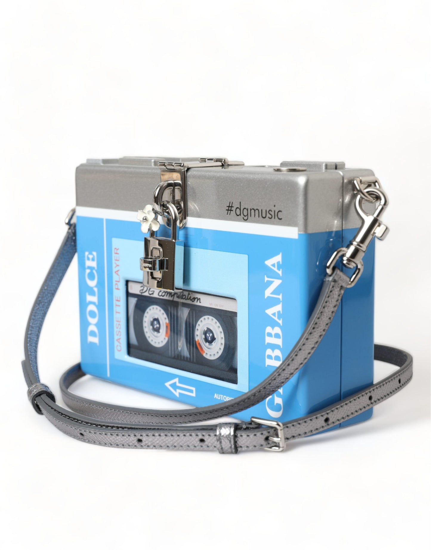 Blue Silver Wood Walkman Box Clutch Shoulder Borse Bag