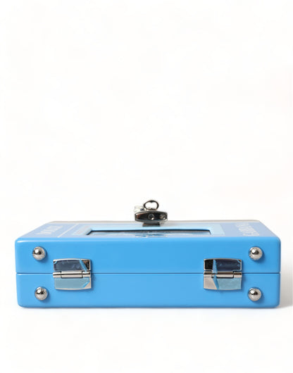 Blue Silver Wood Walkman Box Clutch Shoulder Borse Bag