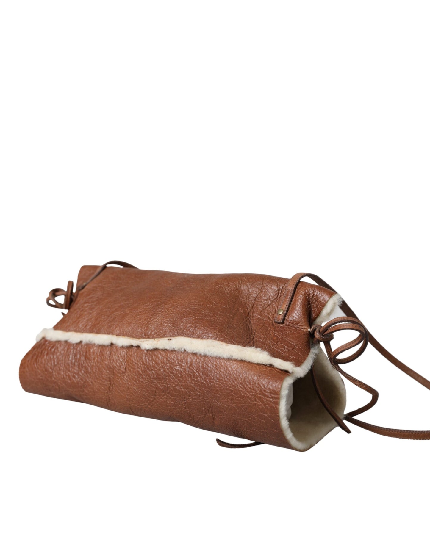 Brown Leather Fur Inner Lining Neck Strap WinterFleece Handwarmer