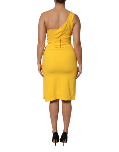 Yellow One Shoulder Side Slit Sheath Dress
