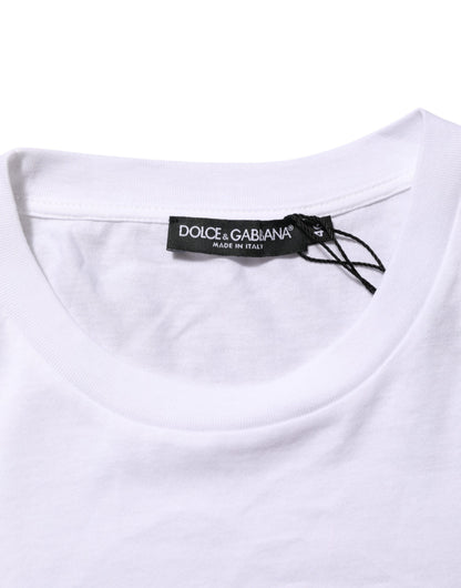 White Logo Print Cotton Men Crew Neck T-shirt