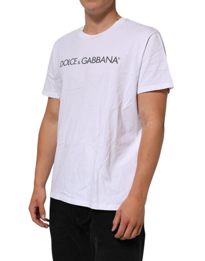 White Logo Print Cotton Crew Neck T-shirt