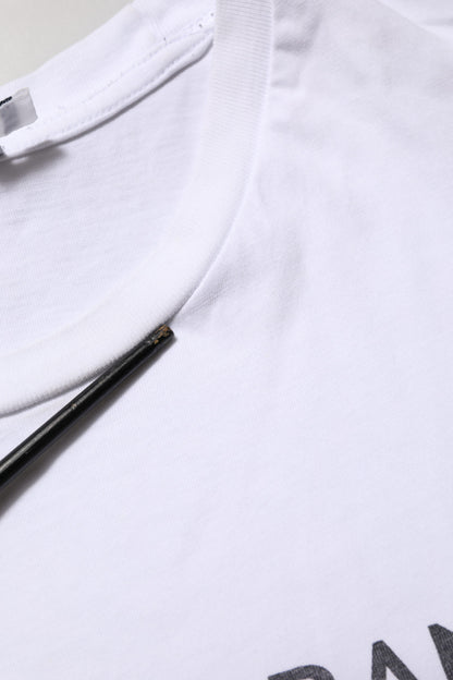 White Logo Print Cotton Crew Neck T-shirt