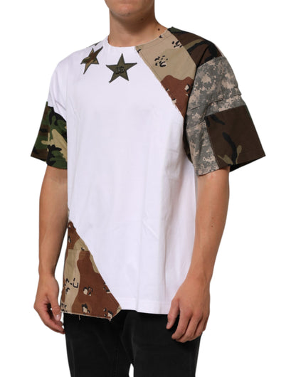 White Camouflage Patckwork Men Cotton T-shirt
