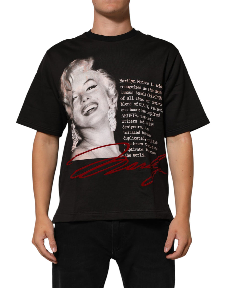 Black Marilyn Monroe Cotton Crew Neck T-shirt