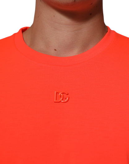 Neon Orange Polyester Men Crew Neck T-shirt