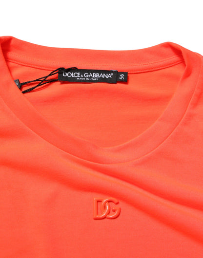 Neon Orange Polyester Men Crew Neck T-shirt