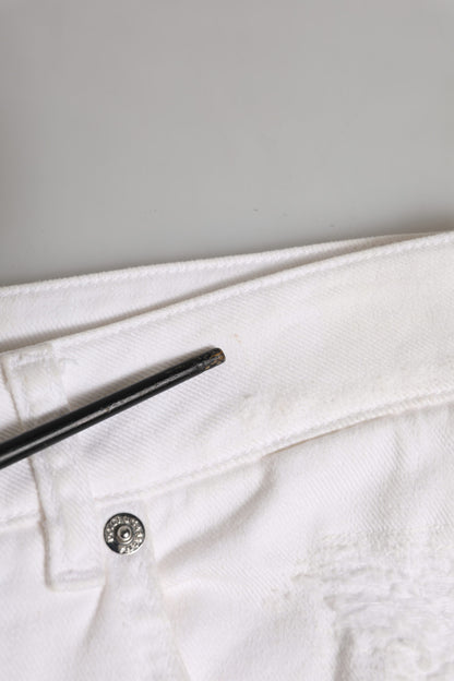 White Cotton Tattered BOYFRIEND Denim Jeans