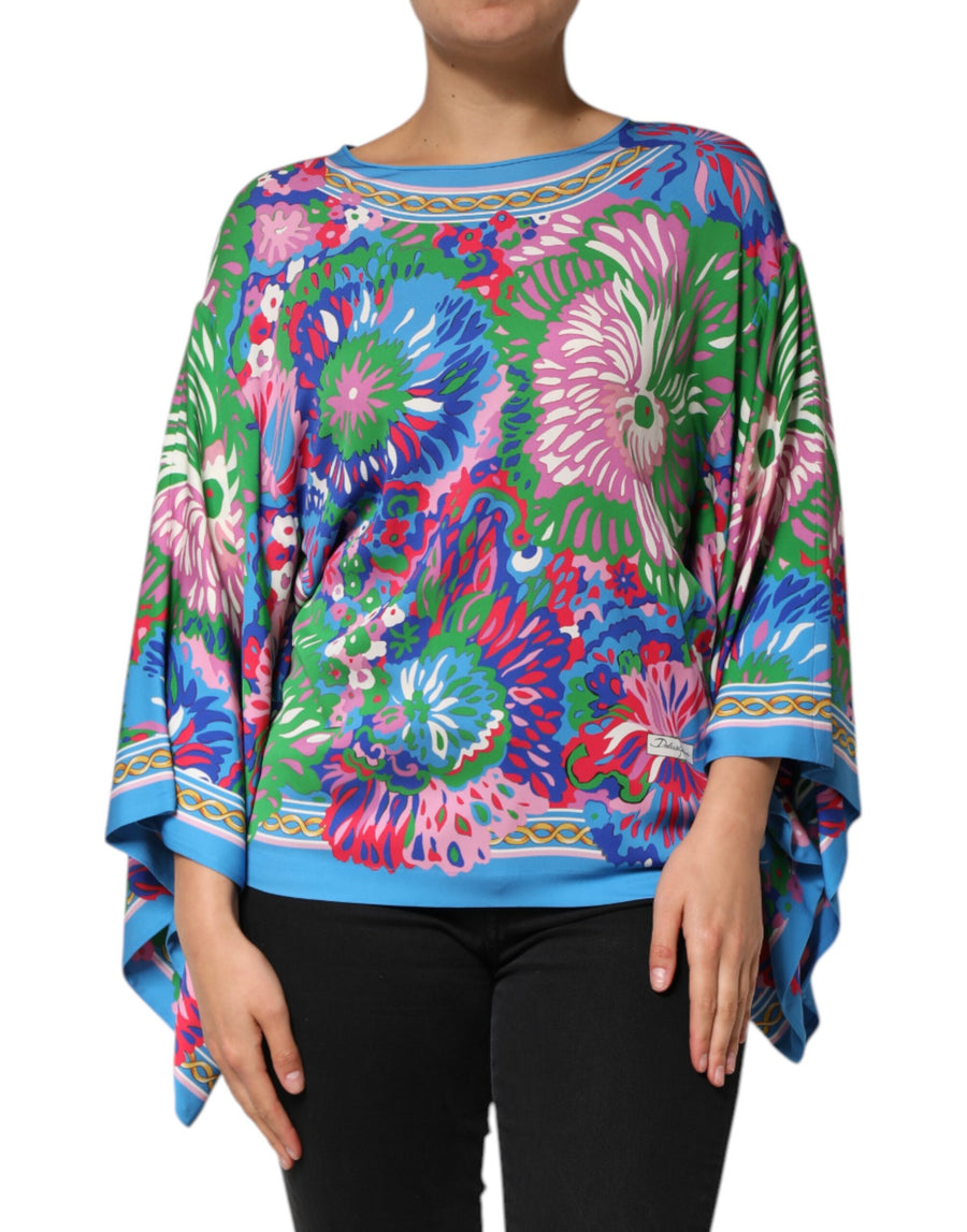 Multicolor Floral Print Silk Blouse Tunic Top