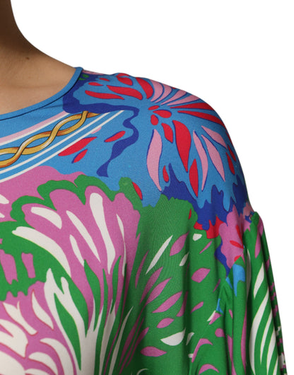 Multicolor Floral Print Silk Blouse Tunic Top