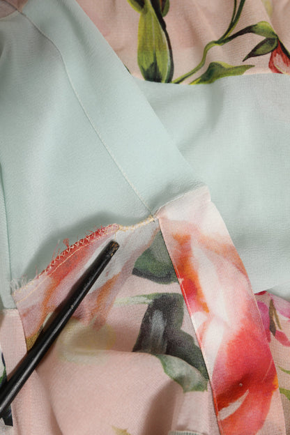 Multicolor Floral Patchwork Ascot Collar Top