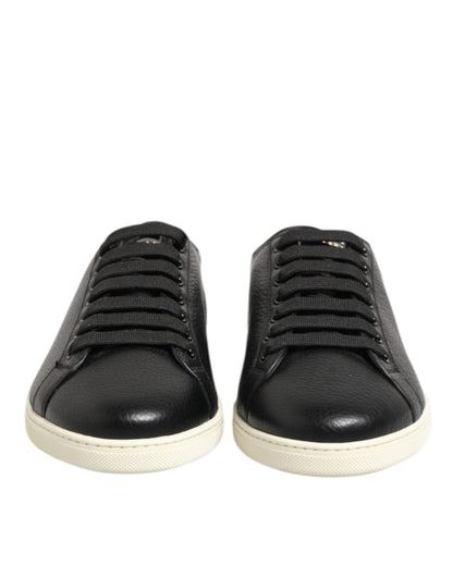 Black Leather Lace Up Low Top Sneakers Shoes