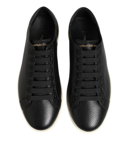 Black Leather Lace Up Low Top Sneakers Shoes
