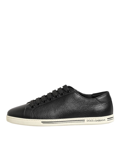 Black Leather Lace Up Low Top Sneakers Shoes