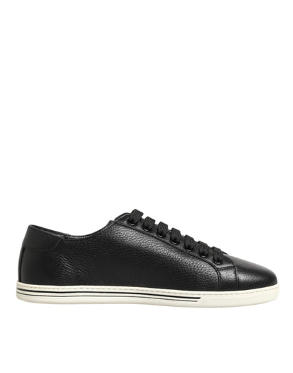 Black Leather Lace Up Low Top Sneakers Shoes