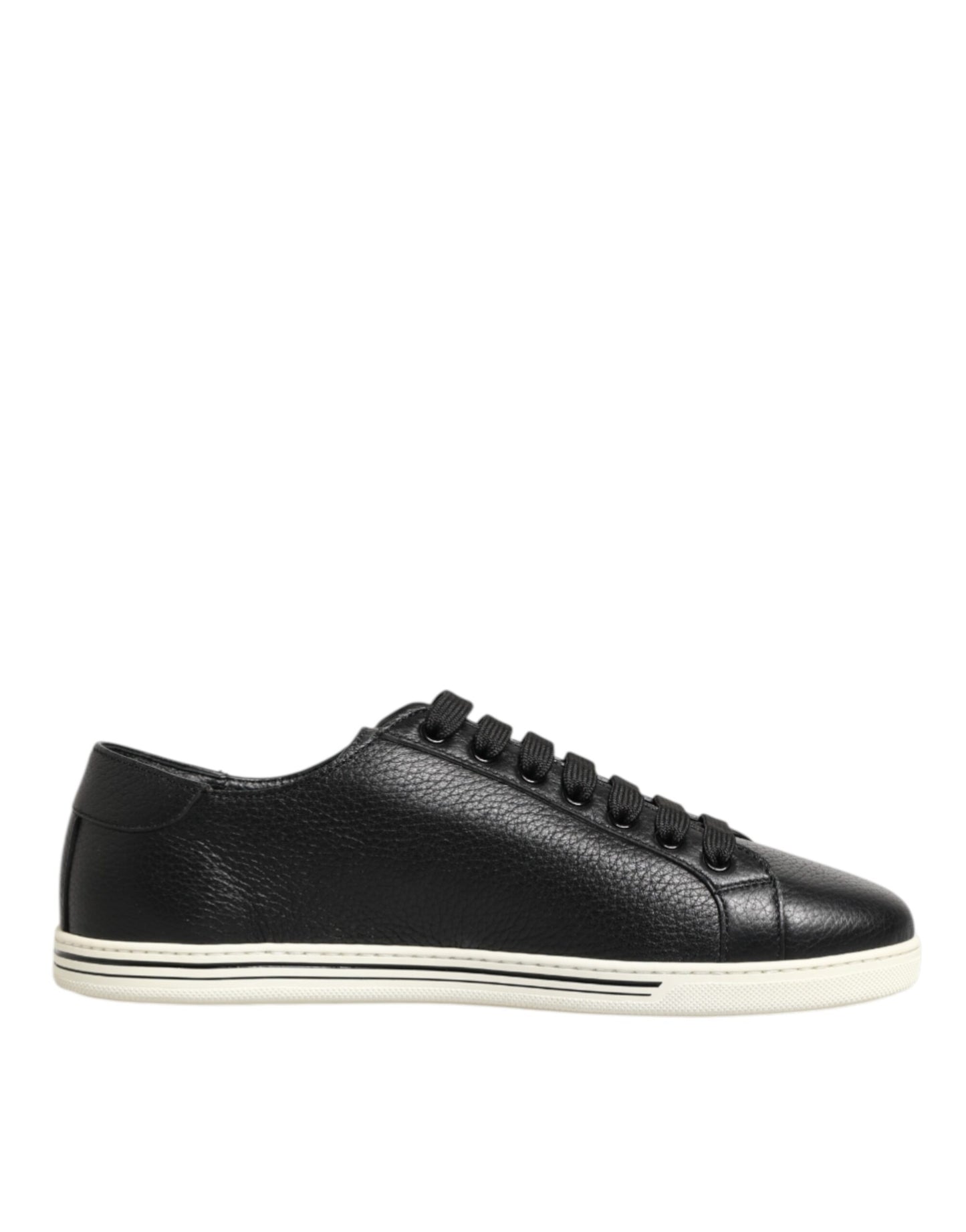 Black Leather Lace Up Low Top Sneakers Shoes