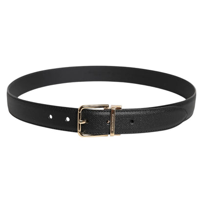 Black Calfskin Leather Gold Metal Buckle Belt