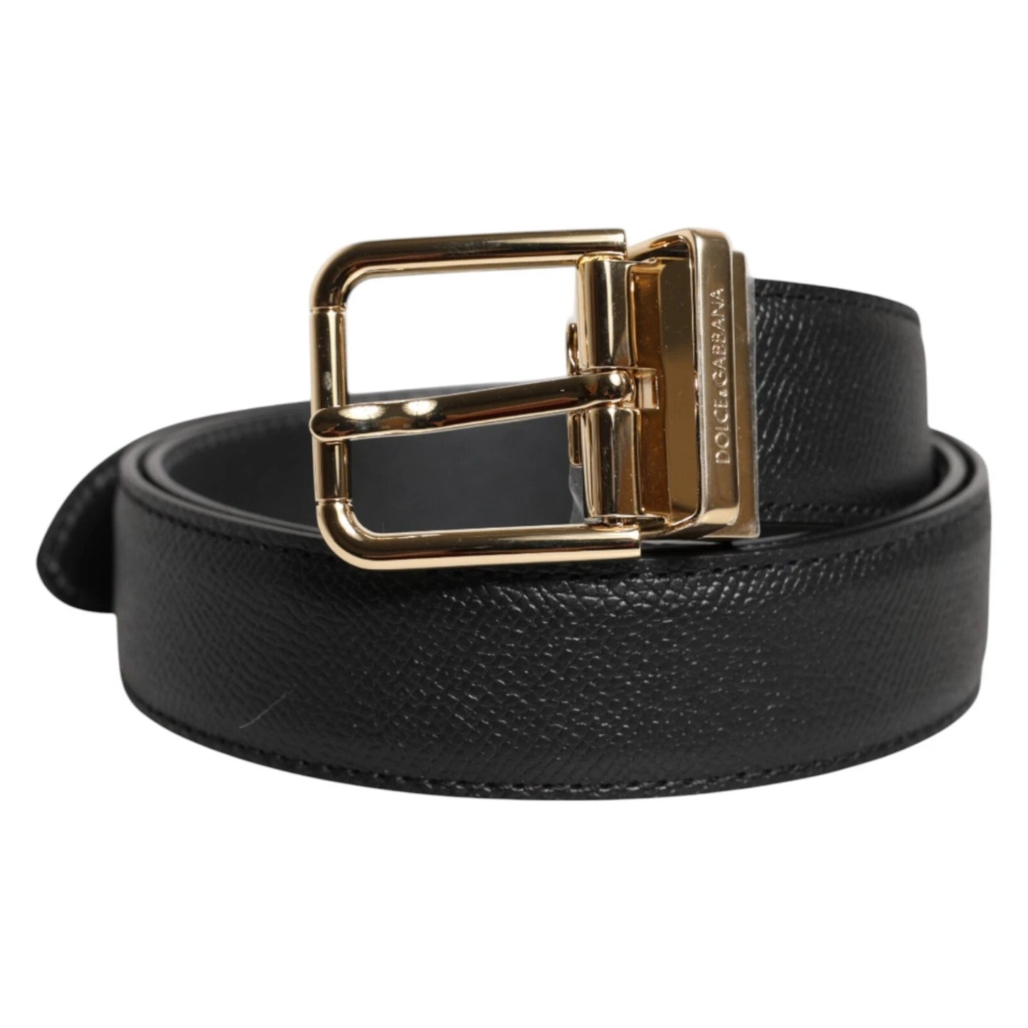 Black Calfskin Leather Gold Metal Buckle Belt