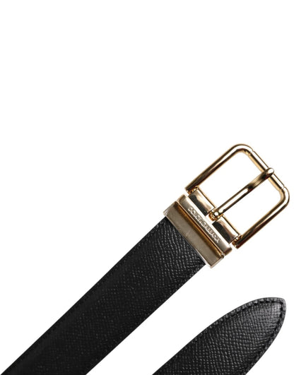 Black Calfskin Leather Gold Metal Buckle Belt