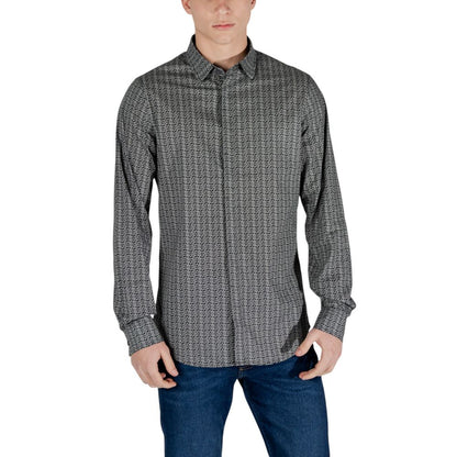 Black Cotton Pattern Shirt
