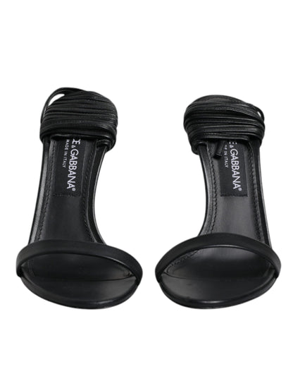 Black Leather Stiletto Heels Sandals Shoes