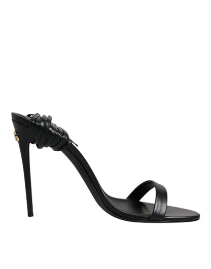 Black Leather Stiletto Heels Sandals Shoes