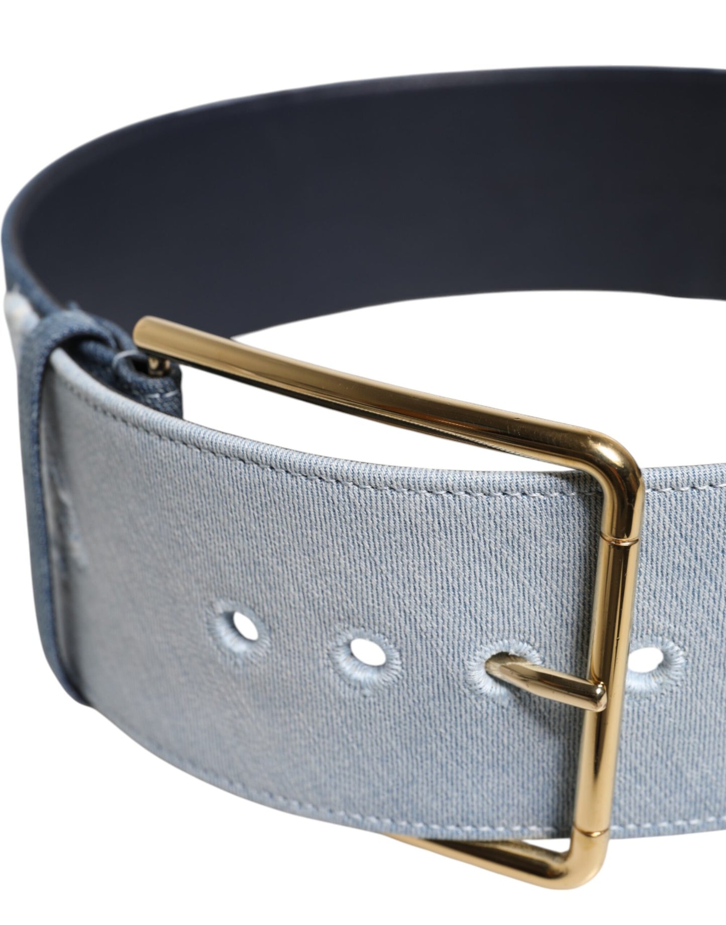 Blue Two Tone Denim Gold Metal Buckle Belt