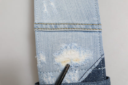 Blue Two Tone Denim Gold Metal Buckle Belt