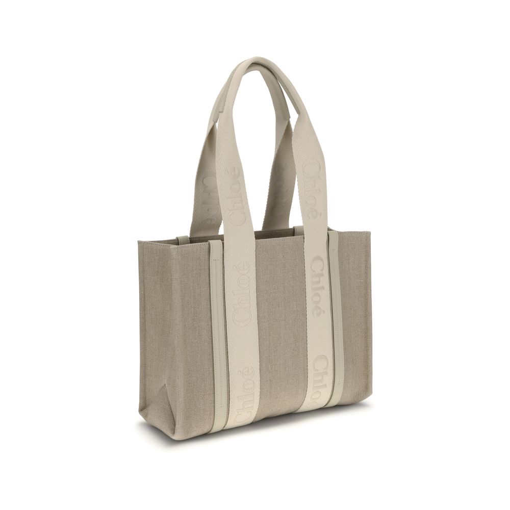 Beige Linen Shoulder Bag
