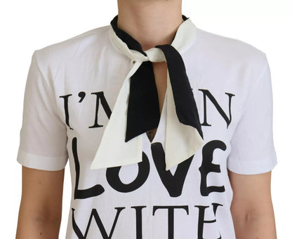 White Cotton LOVE Print Top Blouse T-shirt