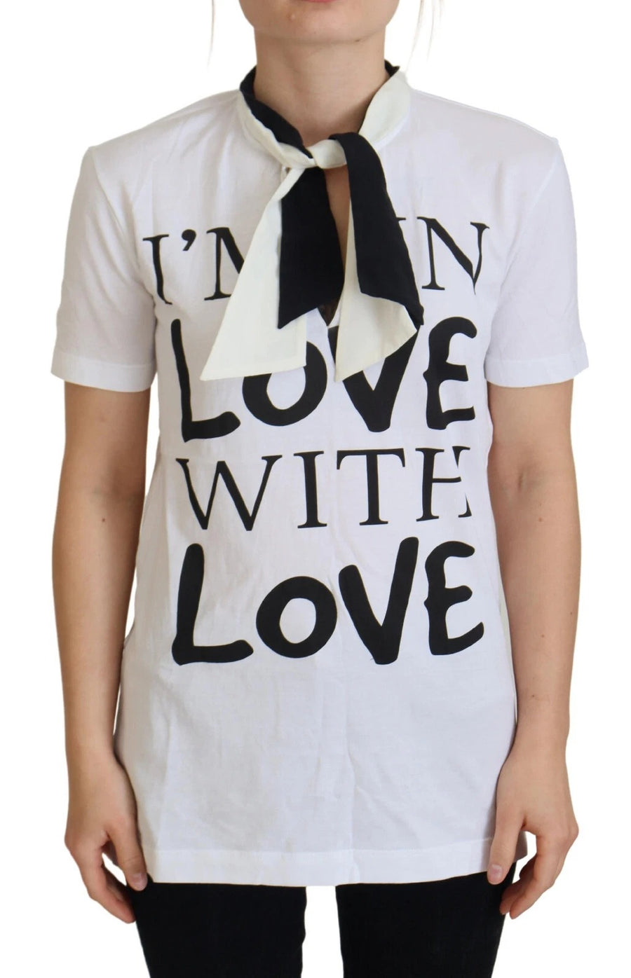 White Cotton LOVE Print Top Blouse T-shirt