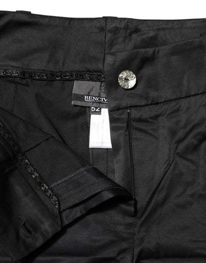 Black Cotton Blend Cropped Straight Leg Pants