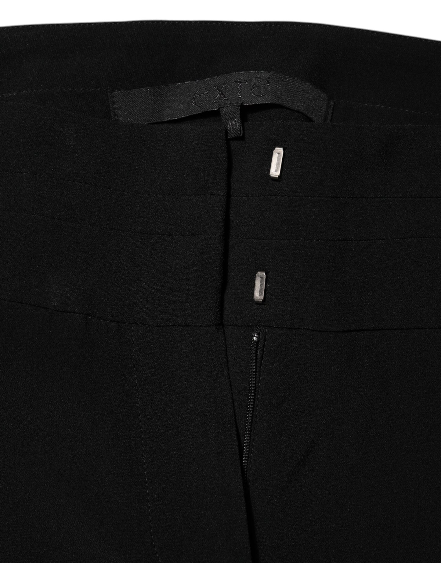 Black Viscose Acetate Blend Straight Leg High Waist Pants