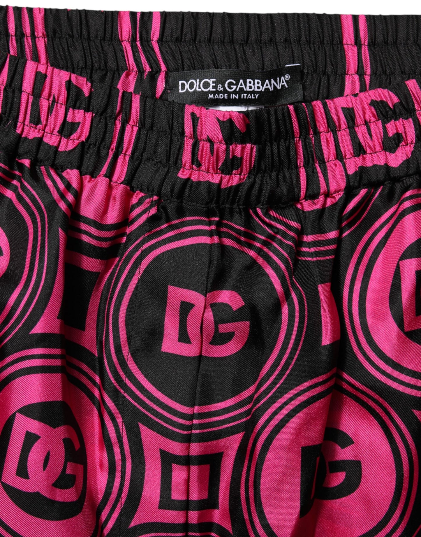 Pink Black Silk Logo Print DG Pattern Shorts