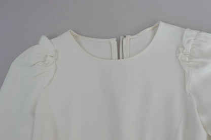 White Viscose Acetate Short Sleeve Blouse Top