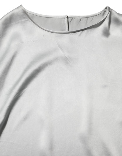 Gray Silk Satin Floral Lace Long Sleeve Top