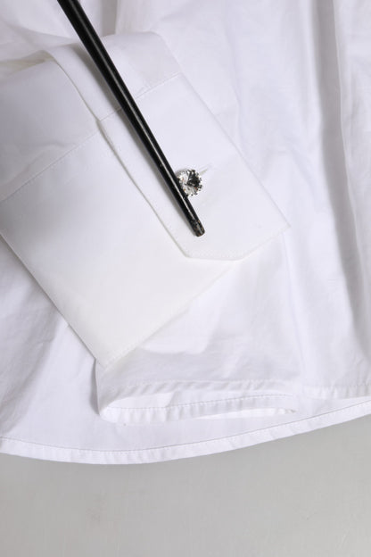 White Crystal Embellished Dress Shirt Top