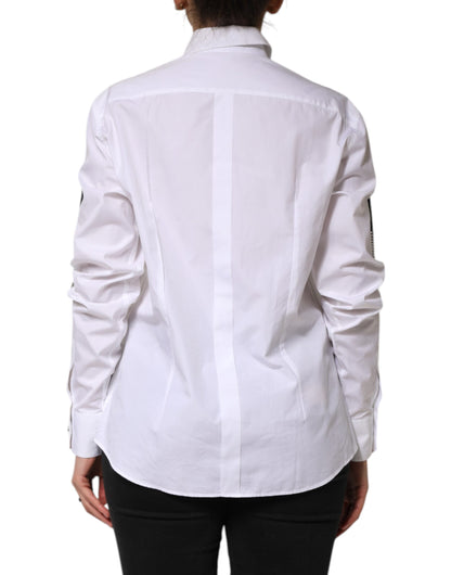 White Crystal Embellished Dress Shirt Top
