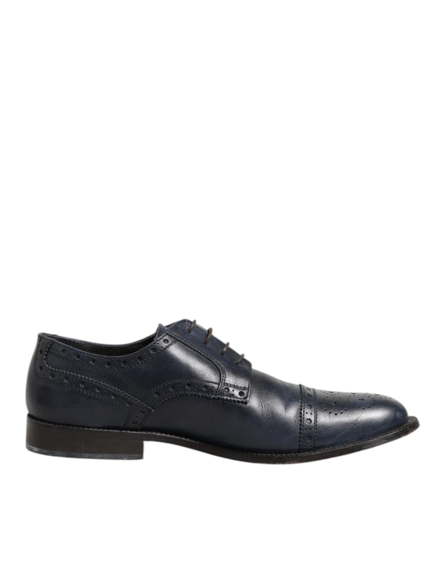 Blue Leather Wingtip Lace-up Formal Derby Shoes